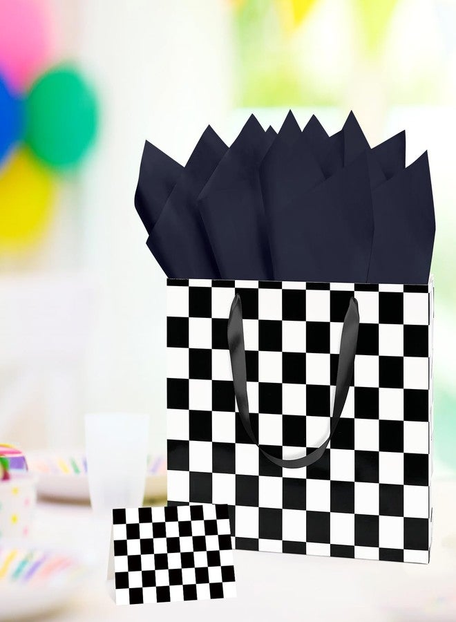 MUNILAIL 13 Inches Race Car Gift Bag Black and White Checkered Gift Bag with Handle Tissue Paper and Greeting Card for Boys Girls Birthday Racing Car Themed Party Large Paper Gift Bag - Image 4